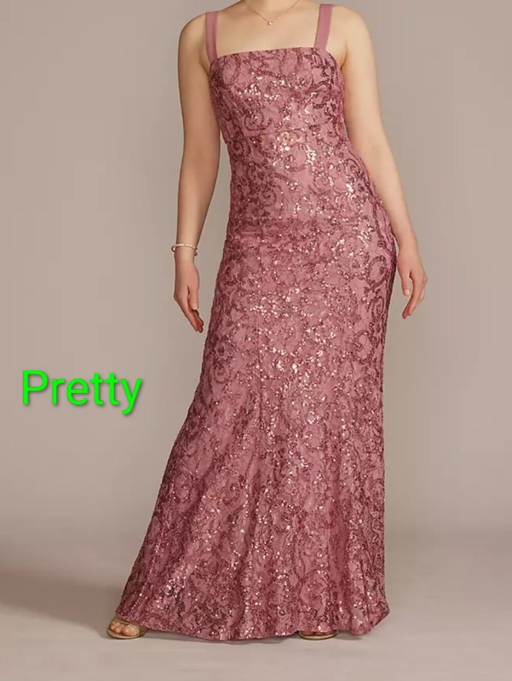DB Studio Dusty Rose Lace Sequin Evening Gown